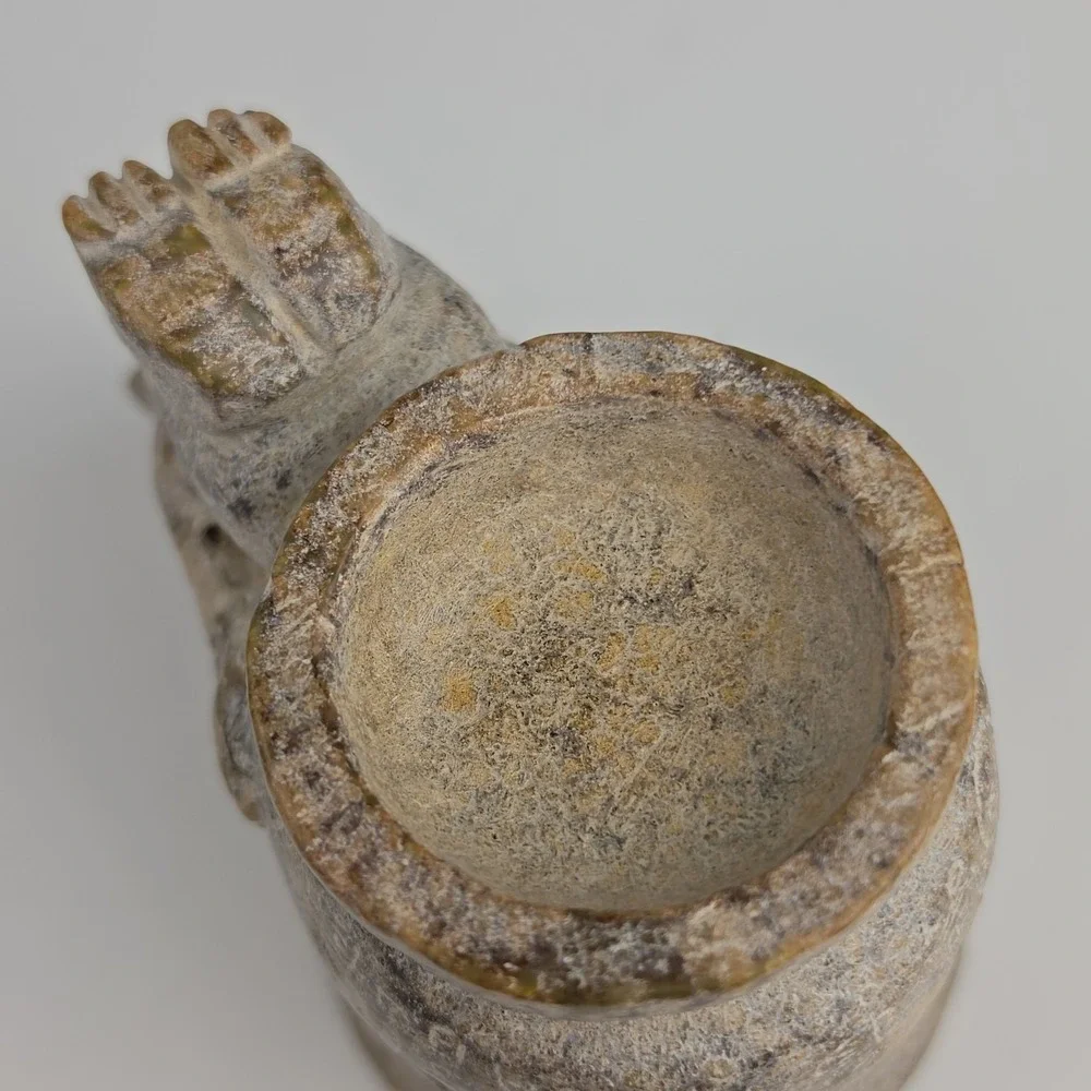 Chinese Carved Stone Gong Vessel Han Dynasty Style Dragon Lid Archaic READ